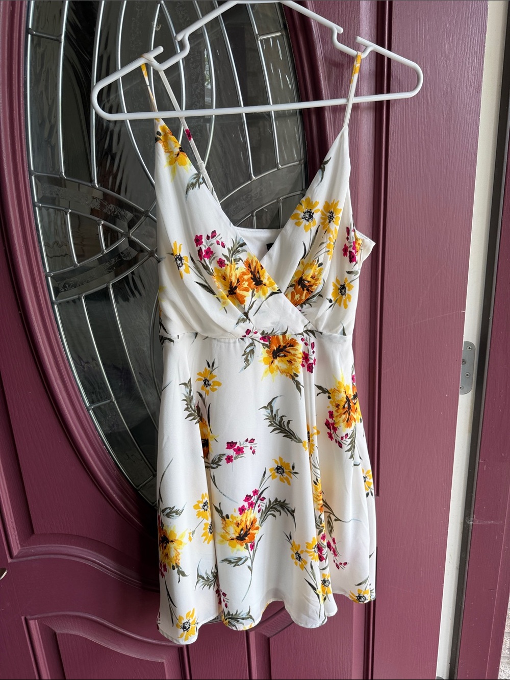 Express White Floral Wrap Mini Dress with Yellow & Pink Blooms